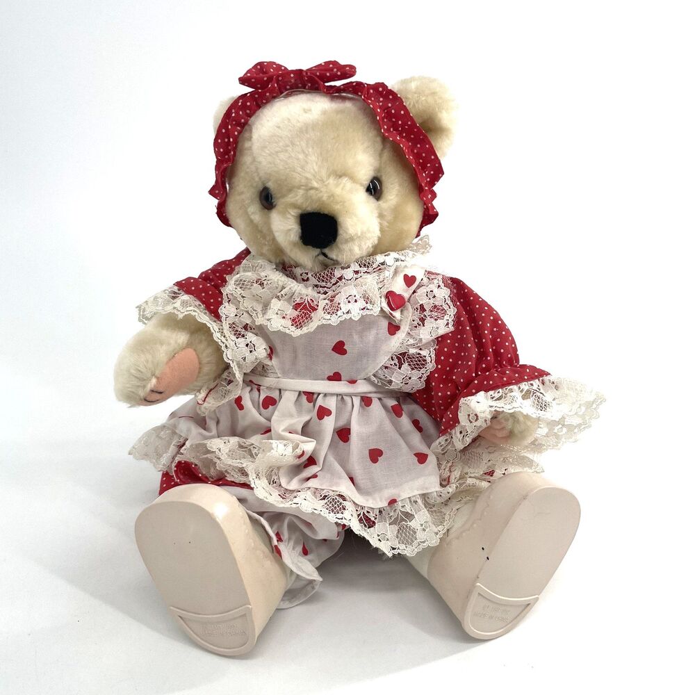Tender Heart Treasures Bear Plush Stuffed Dress Pinafore Shoes Headband Jointed